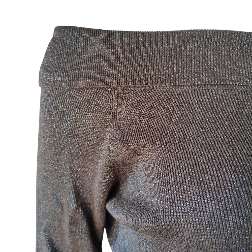 Joseph A Vintage 90s Silk Metallic Off Shoulder Sweater Silver Bow Glam Large - Picture 4 of 6